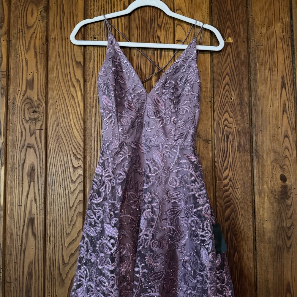 Lulu's Dusty Lavender Lace Spaghetti Strap Prom Dress